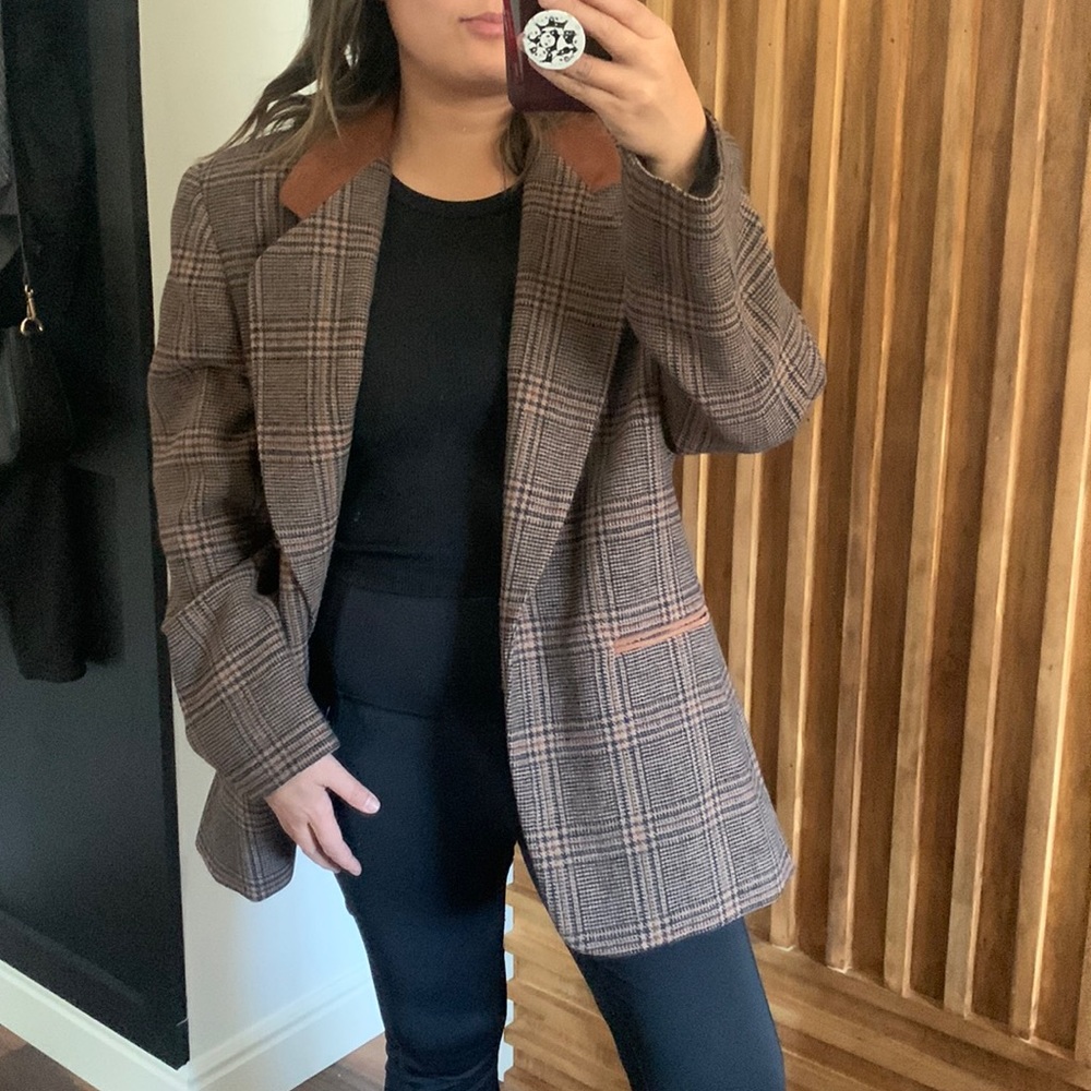 VINTAGE Wool Plaid Jacket Blazer. 8P